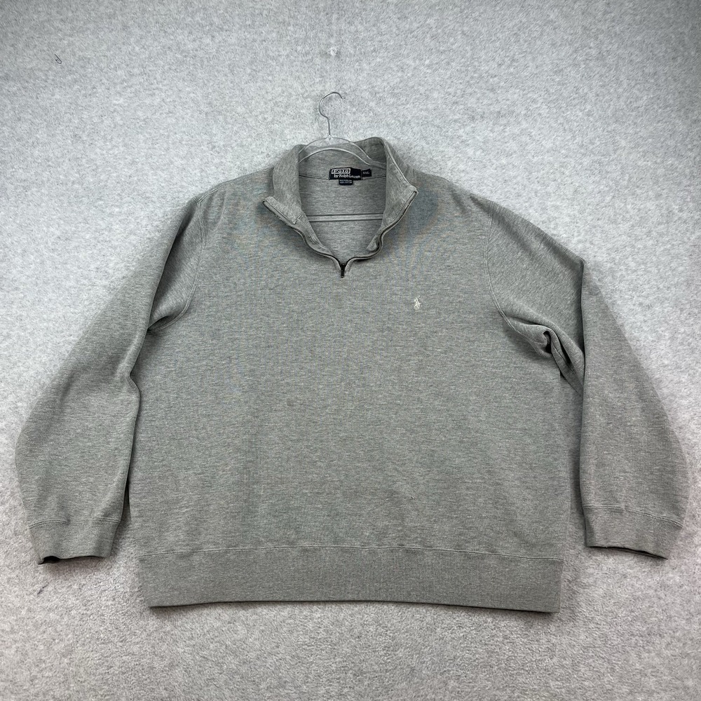 Polo Ralph Lauren Ribbed 1/4 Quarter Zip Sweater Mens 2XL Gray Pullover Golf